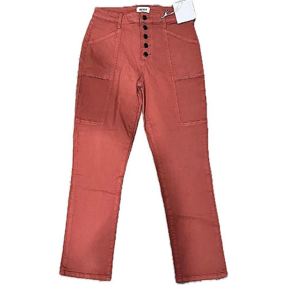 NWT Pistola High Rise Button Fly Straight Leg Denim Jeans Red Rock Size 28